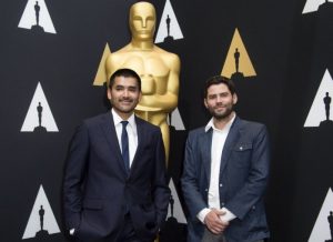 Gabriel Osorio (L) and Pato Escala nominated for Short Film (Animated) "Bear Story" attend the Oscar Week: Shorts evening, in Beverly Hills, California, on February 23, 2016. / AFP / VALERIE MACON
