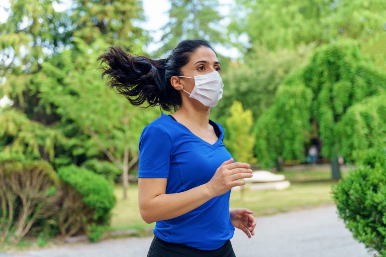 Girl Running With Mask