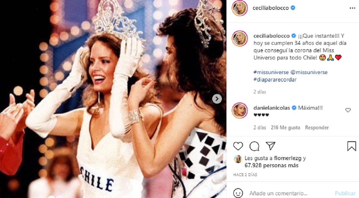 Instagram De Cecilia Bolocco Celebrando Los 34 Años De Miss Universo
