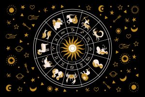 Horoscope And Astrology. Horoscope Wheel With The Twelve Signs Of The Zodiac. Zodiacal Circle. Vector Illustration.