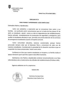 COMUNICADO LICEO DISPARO SANTA CRUZ