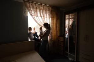 Mom And Kids. Happy Family Photo At Home.